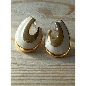 Napier Gold & Cream Clip-On Earrings Vintage Retro Style Jewelry